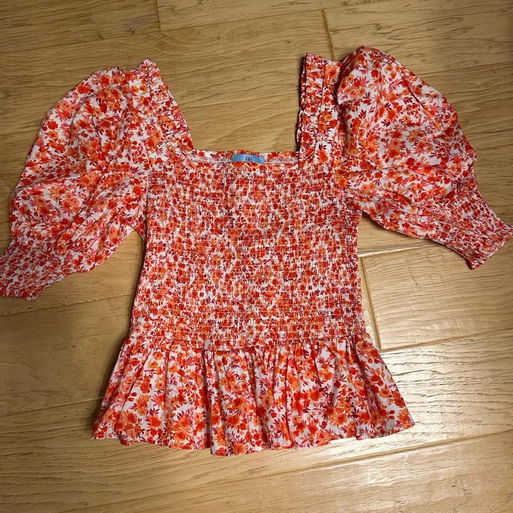 CeCe Red and Orange Floral Blouse